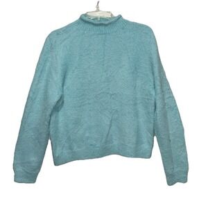 Universal Thread Womens Blue Fuzzy Eyelash Mock Neck Sweater Large New